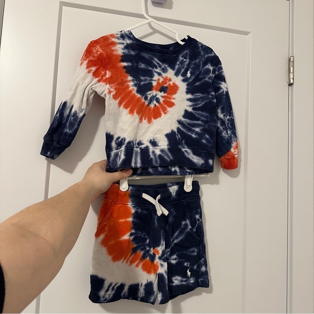 Polo Ralph Lauren Toddler Tye Dye Matching Sweat Set Sweater Shorts Size 2T